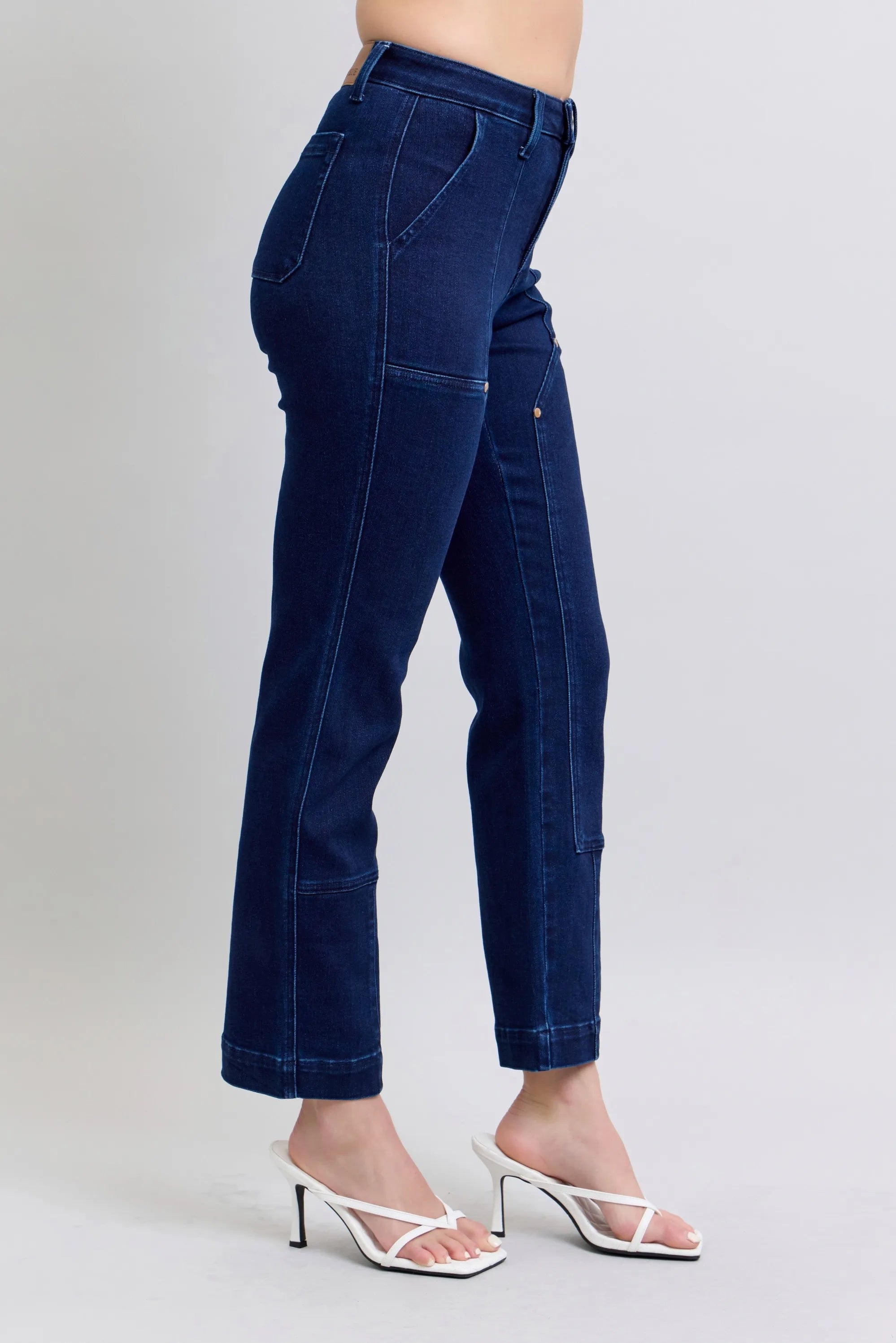 Judy Blue Full Size Hw Work Wear Knee Patch Straight Jeans Plus Size | Jeans Daverri Fashions