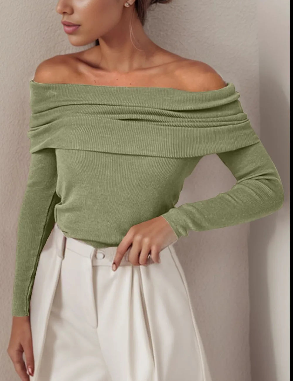 Sage Off-Shoulder Long Sleeve Sweater | Sweaters Daverri Fashions