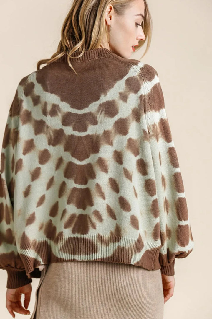 Umgee Full Size Ribbed Hem Tie Dye Round Neck Sweater Plus Size | Daverri Fashions