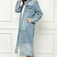 Veveret Full Size Distressed Raw Hem Pearl Detail Button Up Jacket