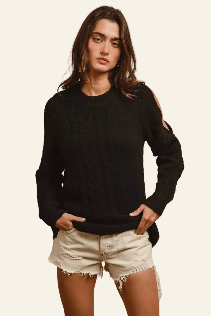 BiBi Twist black knitted open shoulder sweater with cut-outs