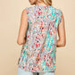 Lime 'N' Chili Full Size Graphic Print Ruffle Trim Mock Neck Sleeveless Top Plus Size