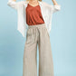 Umgee Linen Blend Striped Wide Leg Pants in tan stripes with drawstring waist