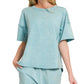 Zenana Acid Washed Short Sleeve Tee & Shorts Set DUSTY TEAL M Outfit Sets