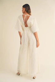 MABLE Fluffy Deep V Neck Wide Leg Jumpsuit | Jumpsuits Daverri Fashions