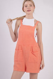 VERY J Sleeveless Double Gauze Overalls with Pockets Burnt Orange