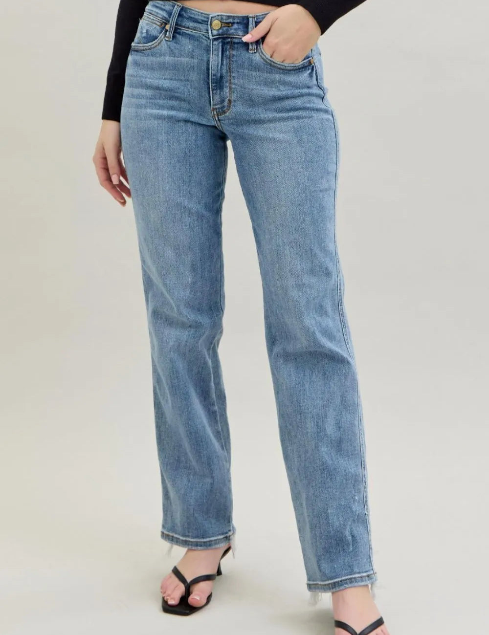 Medium Judy Blue Frayed Hem Cell Phone Pocket Dad Jeans | Jeans Daverri Fashions
