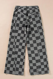 Checkered Wide Leg Jeans with Pockets | Jeans Daverri Fashions