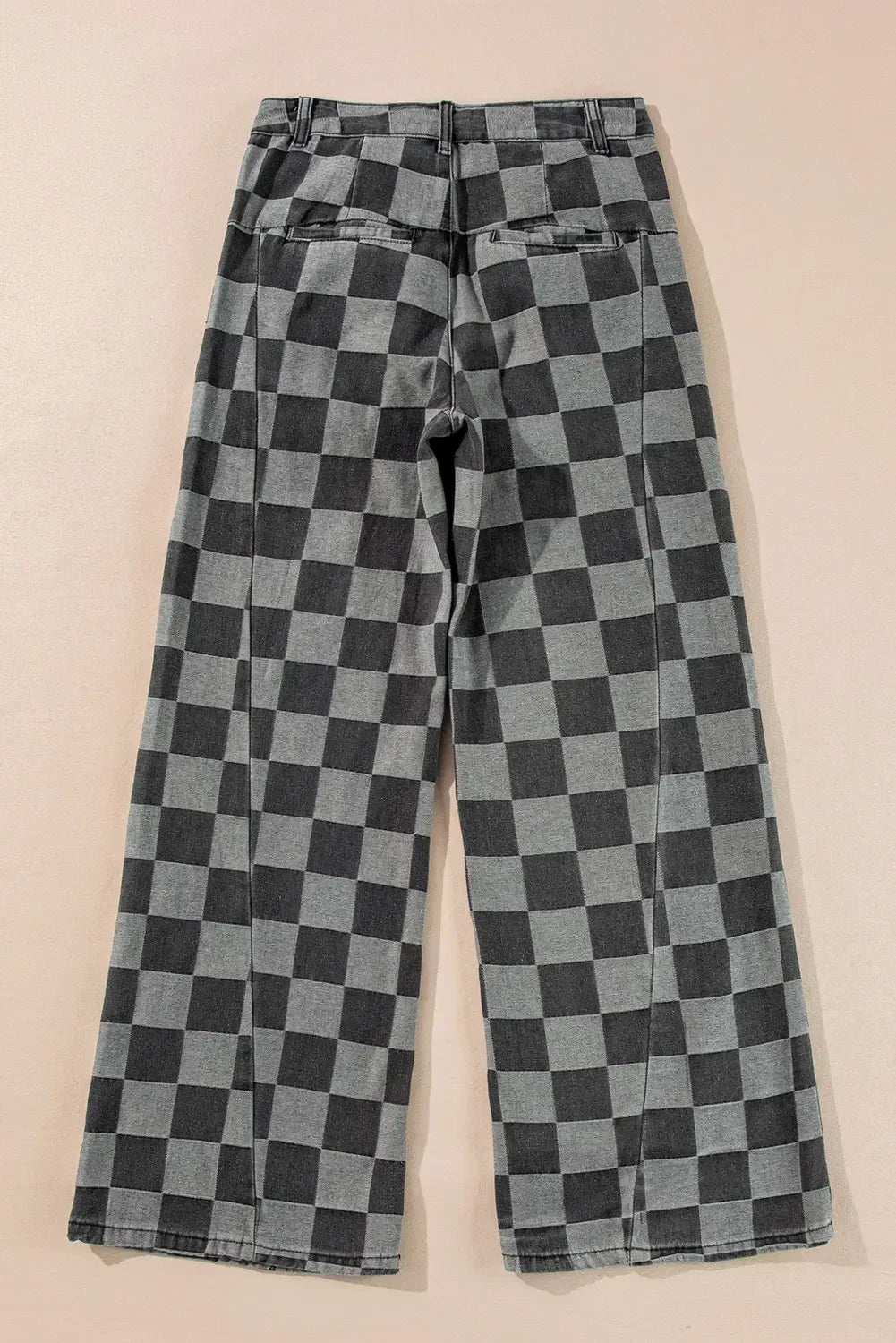 Checkered Wide Leg Jeans with Pockets - DAVERRI FASHIONS
