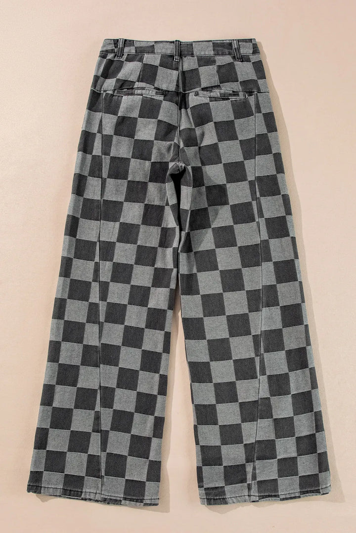 Checkered Wide Leg Jeans with Pockets | Jeans Daverri Fashions