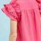 Vibrant pink Umgee textured ruffle sleeve notched top with ruffles