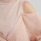 Waffle Knit Cold Shoulder Turtleneck Sweater - DAVERRI FASHIONS