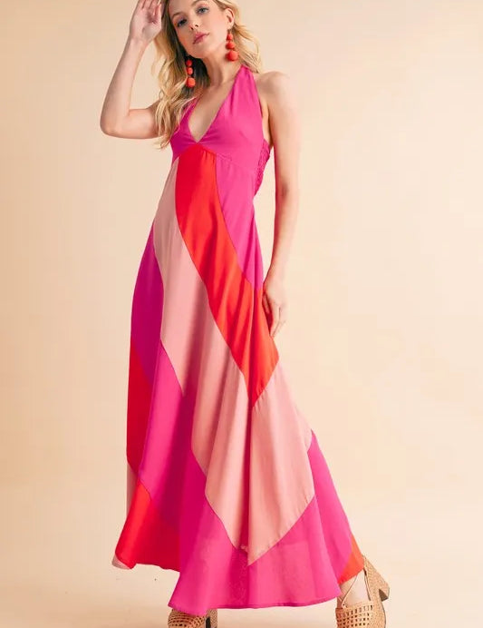 PINK COMBO L Aemi+Co Color Block Sleeveless Maxi Dress | Maxi Dresses Daverri Fashions