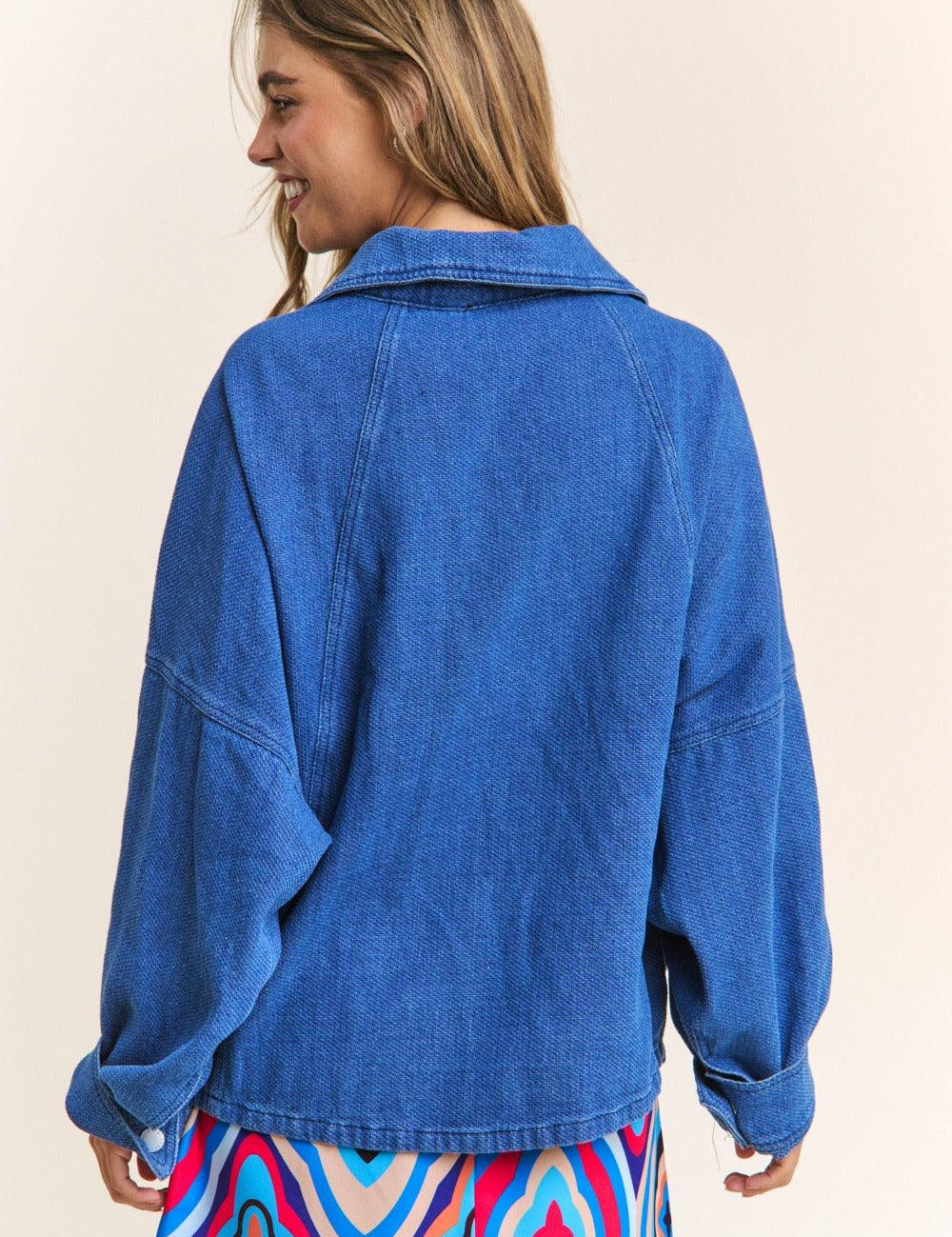 J.NNA Snap Down Long Sleeve Denim Shacket | Shackets Daverri Fashions