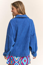 J.NNA Snap Down Long Sleeve Denim Shacket | Shackets Daverri Fashions