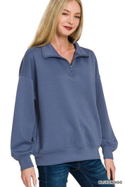 BLUE INDIGO Zenana Scuba Quarter-Zip Sweatshirt | Sweatshirts Daverri Fashions