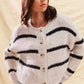SO ME Stripe Soft Touch Button Cozy Sweater Cardigan - DAVERRI FASHIONS
