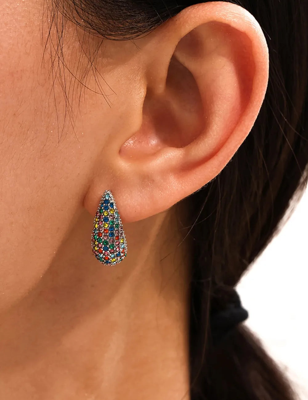 Multicolor( silver) One Size Stainless Steel Inlaid Zircon Teardrop Earrings | Earrings Daverri Fashions