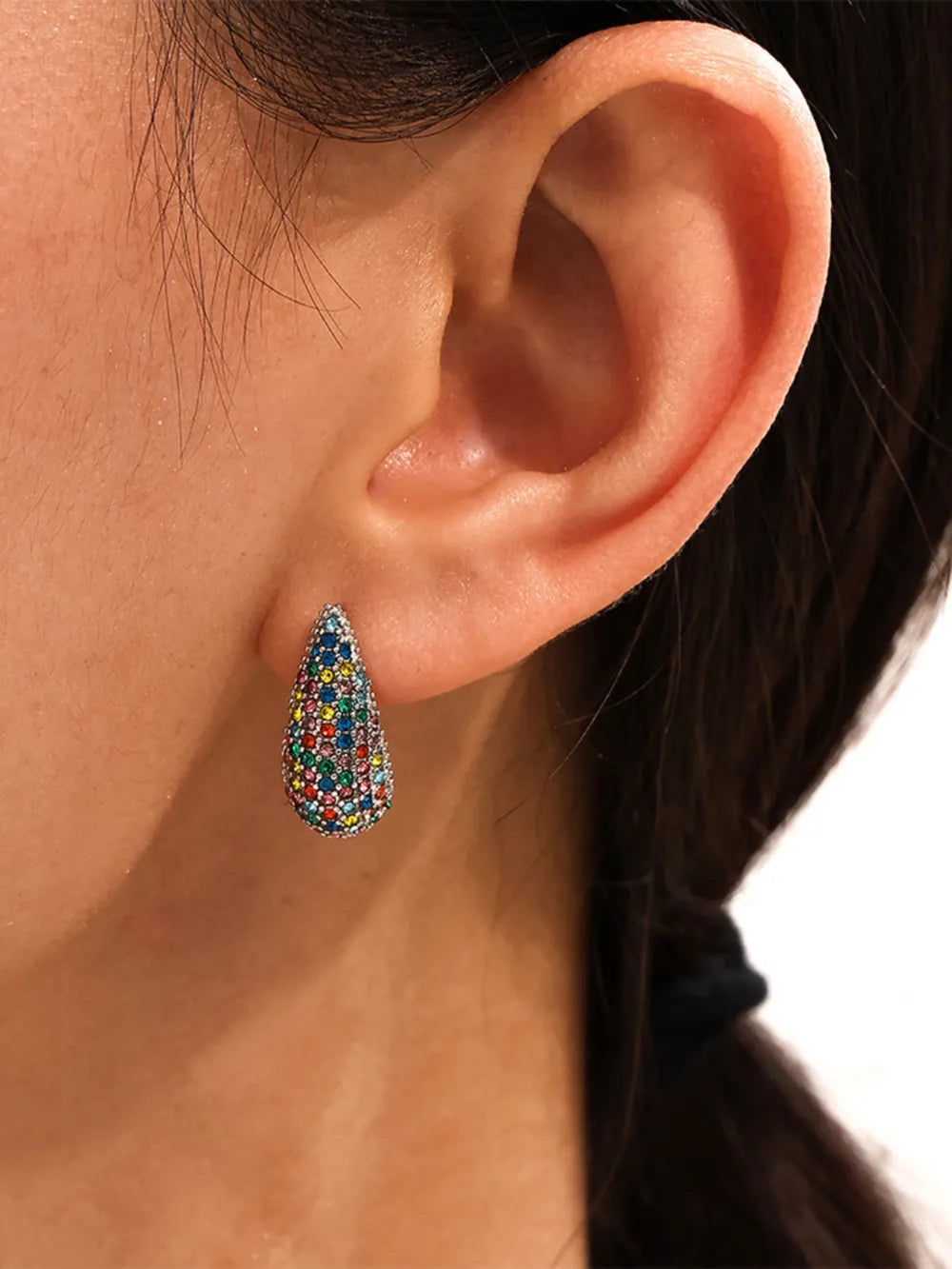 Multicolor( silver) One Size Stainless Steel Inlaid Zircon Teardrop Earrings | Earrings Daverri Fashions