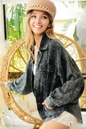 BiBi Vintage Washed Wrinkle Gauze Shacket | Daverri Fashions