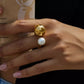 18K Gold-Plated Orb & Pearl Open Ring - DAVERRI FASHIONS