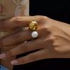 18K Gold-Plated Orb & Pearl Open Ring - DAVERRI FASHIONS