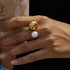 18K Gold-Plated Orb & Pearl Open Ring - DAVERRI FASHIONS
