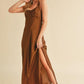 Aemi + Co Brown Ruched Side Slit Cutout Back Maxi Cami Dress Brown M Cami Dresses