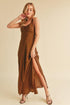 Aemi + Co Brown Ruched Side Slit Cutout Back Maxi Cami Dress Brown M Cami Dresses
