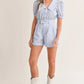 MABLE Striped Puff Sleeve Collared Neck Romper Rompers