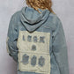 POL Raw Hem Drawstring Zip Up Hooded Denim Jacket Dusty Blue Denim Jackets