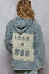 POL Raw Hem Drawstring Zip Up Hooded Denim Jacket Dusty Blue Denim Jackets