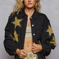 POL Star Patch Raw Hem Button Up Denim Jacket Black Denim Jackets