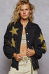 POL Star Patch Raw Hem Button Up Denim Jacket Black Denim Jackets