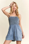 ADORA Smocked Spaghetti Strap Denim Romper - DAVERRI FASHIONS