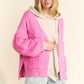 Davi & Dani Side Slit Open Front Long Sleeve Cardigan Pink Cardigans