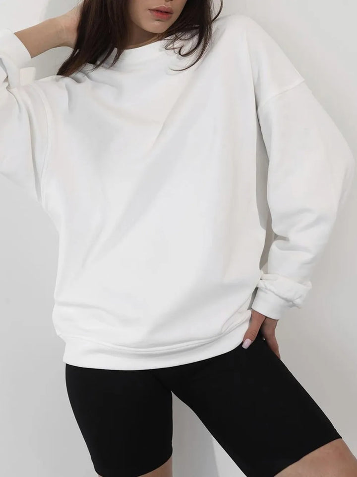 Round Neck Dropped Shoulder Long Sleeve Sweatshirt | Sweatshirts Daverri Fashions