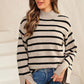 Striped Slit Drop Shoulder Sweater - DAVERRI FASHIONS