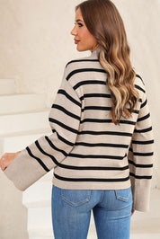 Striped Slit Drop Shoulder Sweater | Sweaters Daverri Fashions