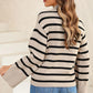 Striped Slit Drop Shoulder Sweater - DAVERRI FASHIONS