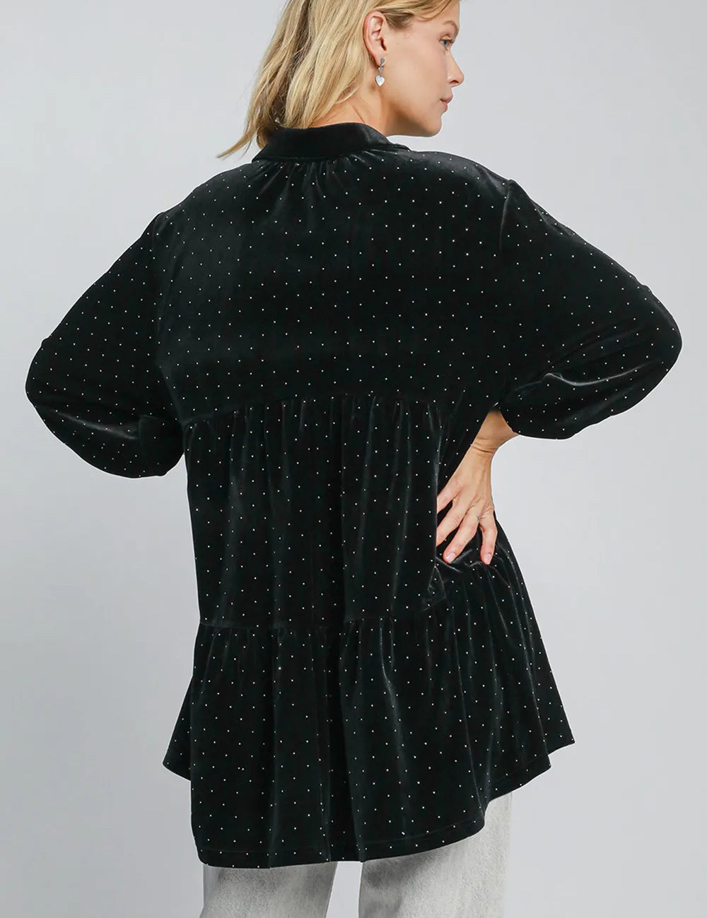 Umgee Full Size Polka Dot Button Up Half Sleeve Shirt | Daverri Fashions