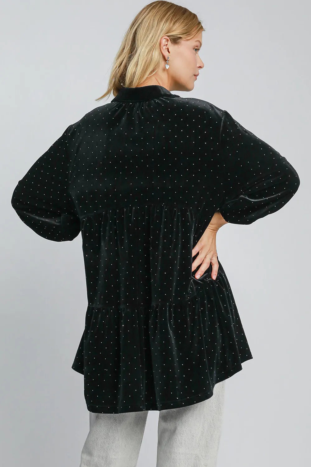 Umgee Full Size Polka Dot Button Up Half Sleeve Shirt | Daverri Fashions