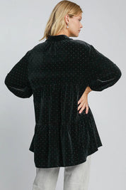 Umgee Full Size Polka Dot Button Up Half Sleeve Shirt | Daverri Fashions