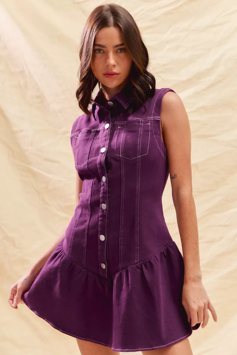 SO ME Button Down Sleeveless Collared Game Day Mini Dress | Mini Dresses Daverri Fashions