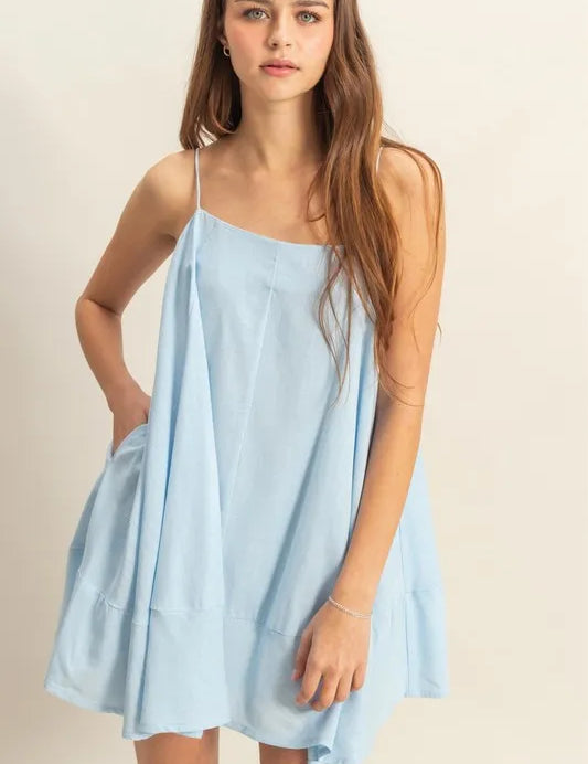 L.BLUE M HYFVE A-Line Flowy Mini Cami Dress with Pockets | Mini Dresses Daverri Fashions