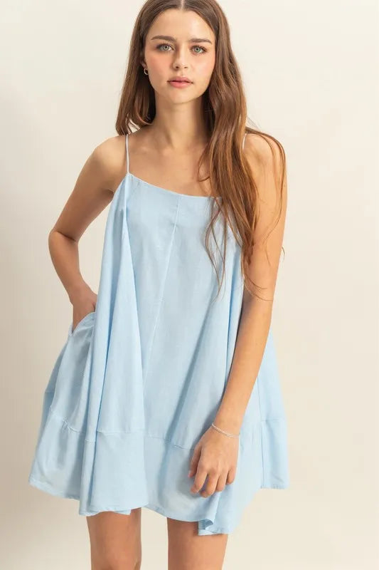 HYFVE A-Line Flowy Mini Cami Dress with Pockets L.BLUE M Mini Dresses