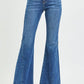 Blue Risen high-rise flared denim jeans with frayed hem