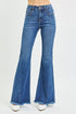 Blue Risen high-rise flared denim jeans with frayed hem