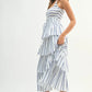 MABLE Pin Stripe Smocked Bodice Layered Midi Dress