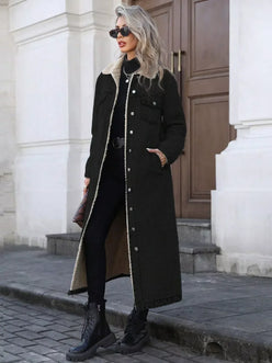 Daverri Fashions Sherpa Lined Longline Denim Jacket - DAVERRI FASHIONS